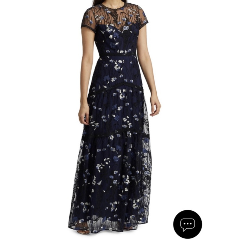 ML Monique Lhuillier Floral embroidered mesh gown size 12